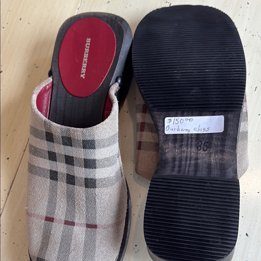 Burberry Beige and Black Plaid Mules - Picture 2 of 3